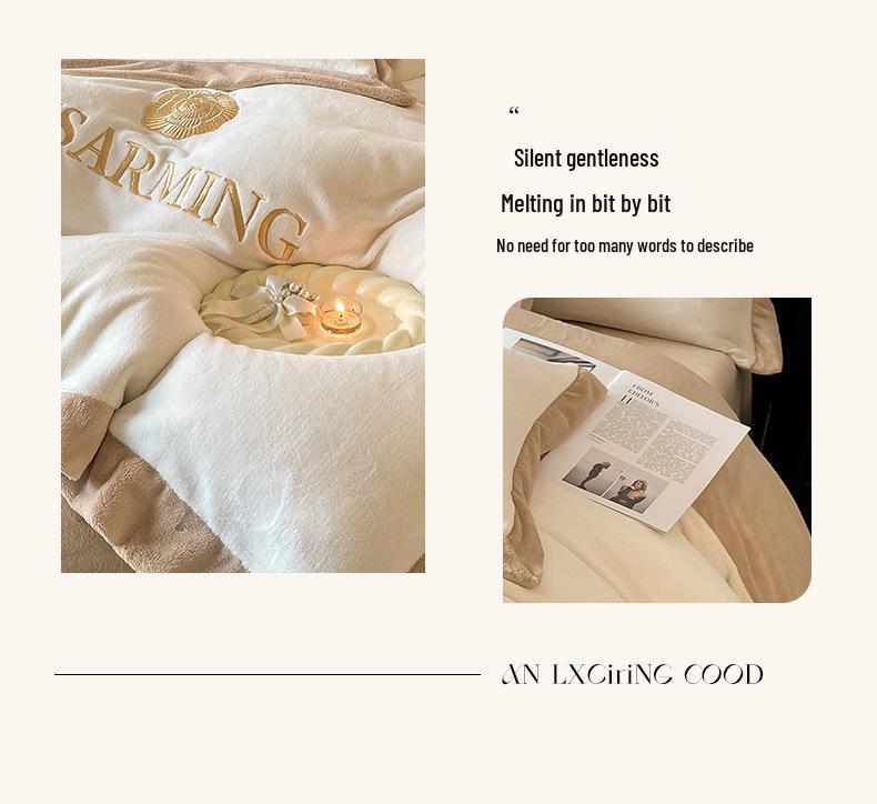 Matte Velvet 4-Piece Set: Non-Static, Solid Color, Wide-Edge Embroidery, Autumn/Winter Plus Velvet Fitted Sheet.