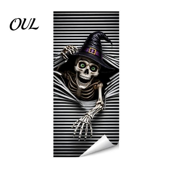 PVC Scary Patterns for Patio Halloween Wall Stickers Trash Can Decal Stickers, Spooky Skull Ghost Horror Weather Resistant Bin Wraps Holiday