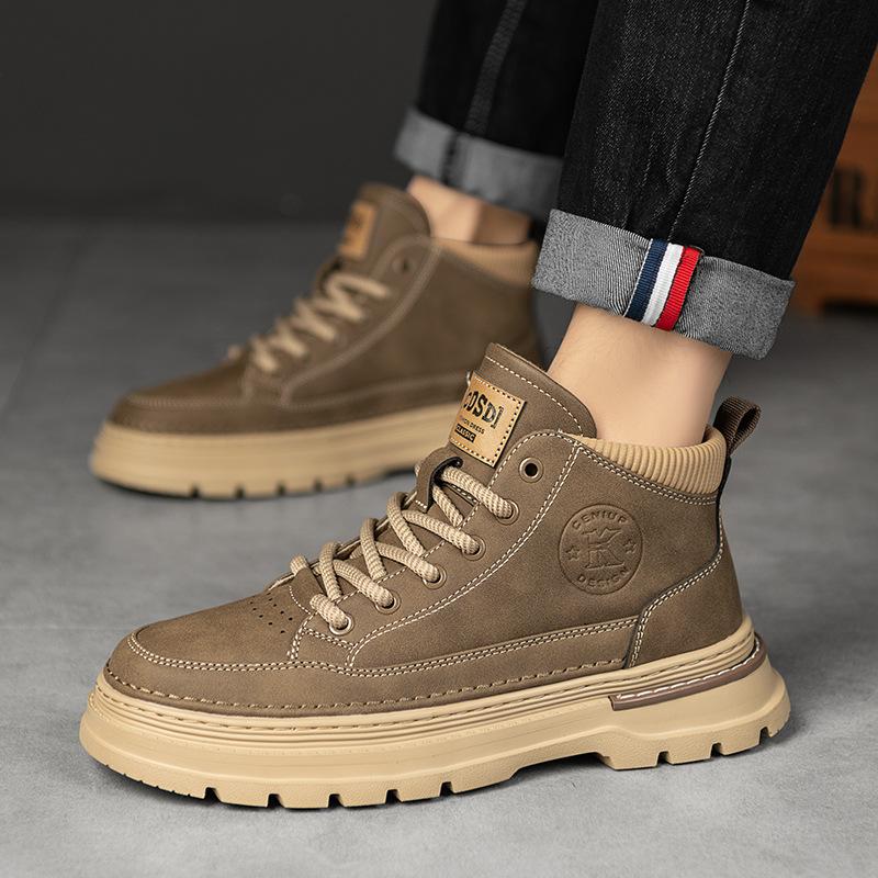 Retro Extra Large Size Leather Shoes Men's Shoes Leather Surface High Top Shoes Short Boots Martin Boots Spring and Autumn New British Chinese 