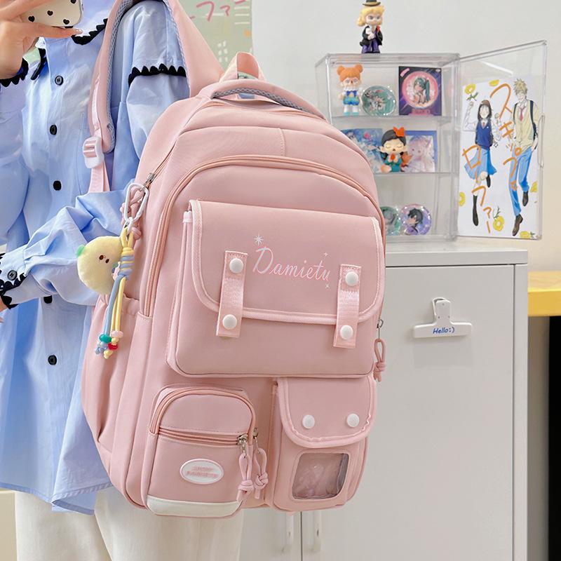 

School Bag Female College Large Capacity Junior High School High School Student Backpack High Value Ridge Backpack розовый
