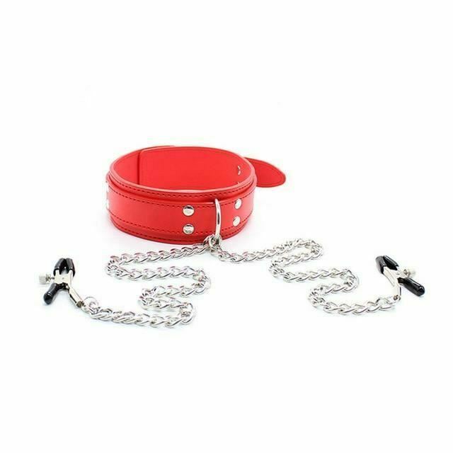 Slave Collar Nipple Clamps Chains Kink Fetish Restraints Nipple & Clitoral Toys