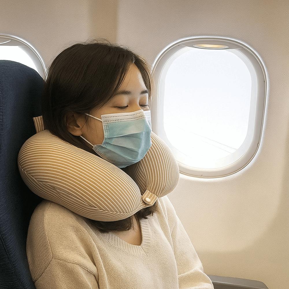 Slow Rebound U-shaped Pillow Portable Comfortable Airplane Nap Pad Stripes Design Solid Color Travel Neck Cushion Car Travel