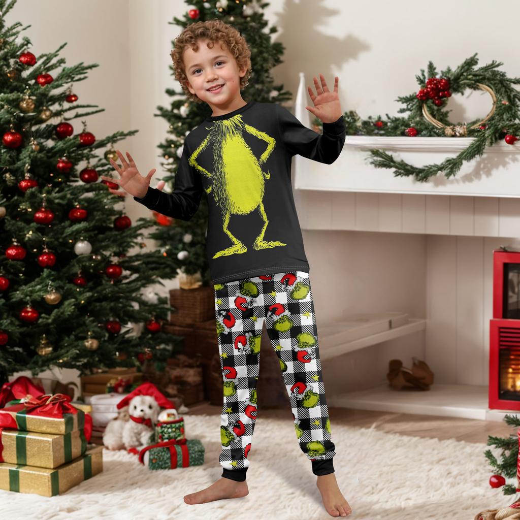 Print Cute Family Set Pajamas, Home Clothes, Family Set Long Sleeve Top Pants Set