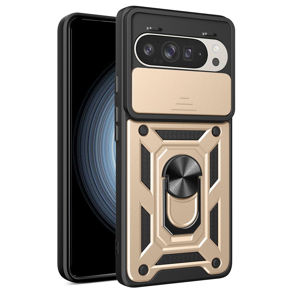 For Google Pixel 9 Pro/Pixel 9 Case with Slide Camera Lid PC+TPU Kickstand Phone Cover