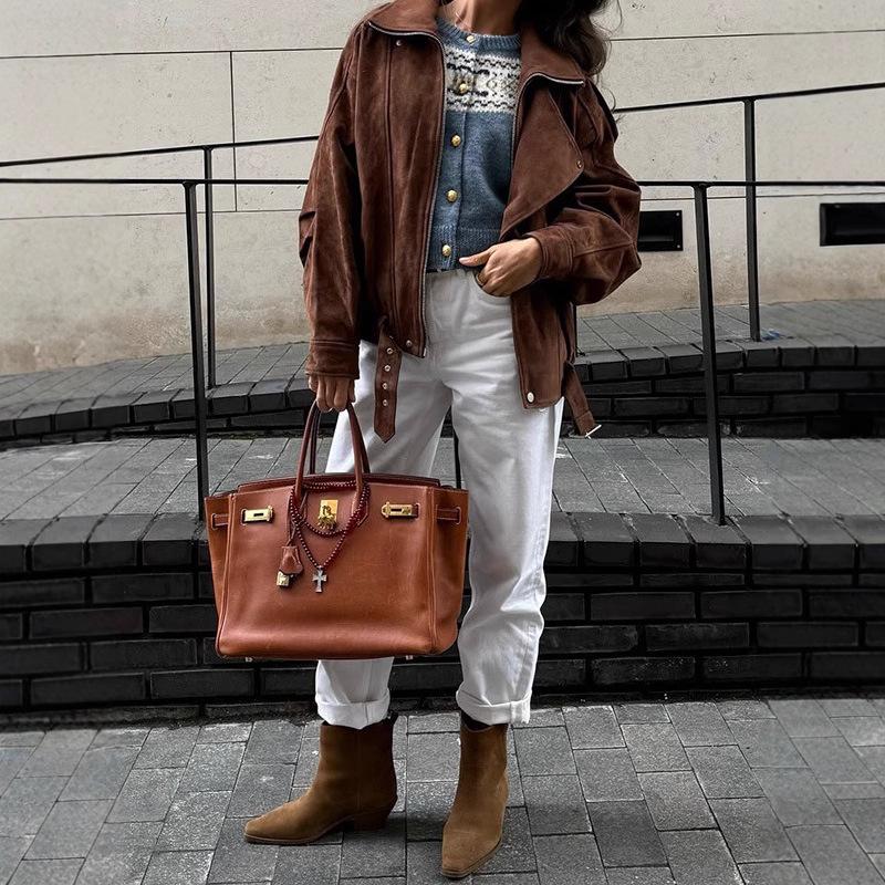 Women's Retro Y2K Style Brown Short Jacket - Spring/Autumn Casual Fashion