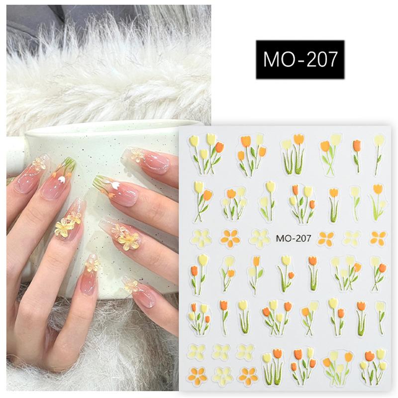 

5D Flowers Nail Stickers Tulip Design Spring Floral Leaf Self-Adhesive Nail Decals Small Fresh Flowers Sliders Manicure Decor as the picture