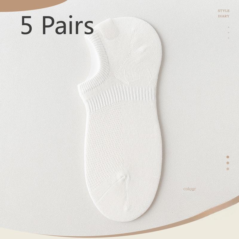 5 Pairs of Boneless Boat Socks Men's Summer Thin Mesh Breathable Socks Invisible Not Off The Heel Anti-odour Shallow Mouth Short Socks