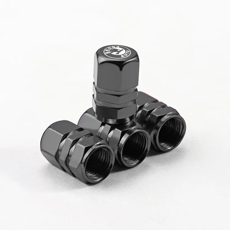 Car Sticker 2025 Hot 4Pcs Car Metal Tire Air Valve Caps For Skoda Octavia Rapid Kodiaq Karoq Fabia Kamiq Superb Derivative Visio