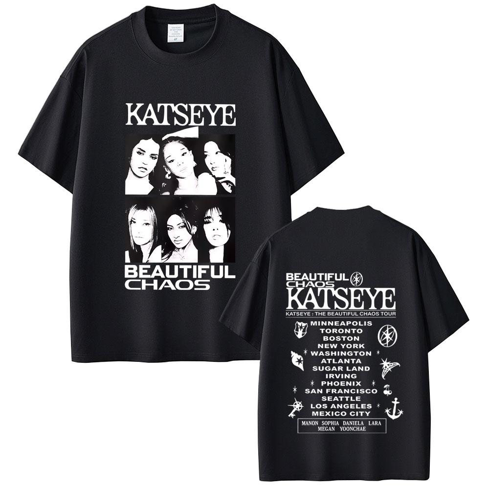 Korean Girl Group KATSEYE Beautiful Chaos Tour Tshirt Summer Casual Cotton Suitable for Both Men Women Oversized Tshirt