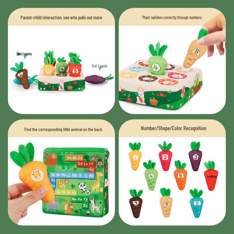 Children's Plush Radish Pull Toy - Educational Teething Toy for Number Recognition