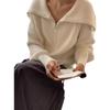 Navy Collar Zipper Sweater Jacket Female Early Spring Lazy Wind Loose Thin Knitted Cardigan Comfortable Versatile and Fashionable