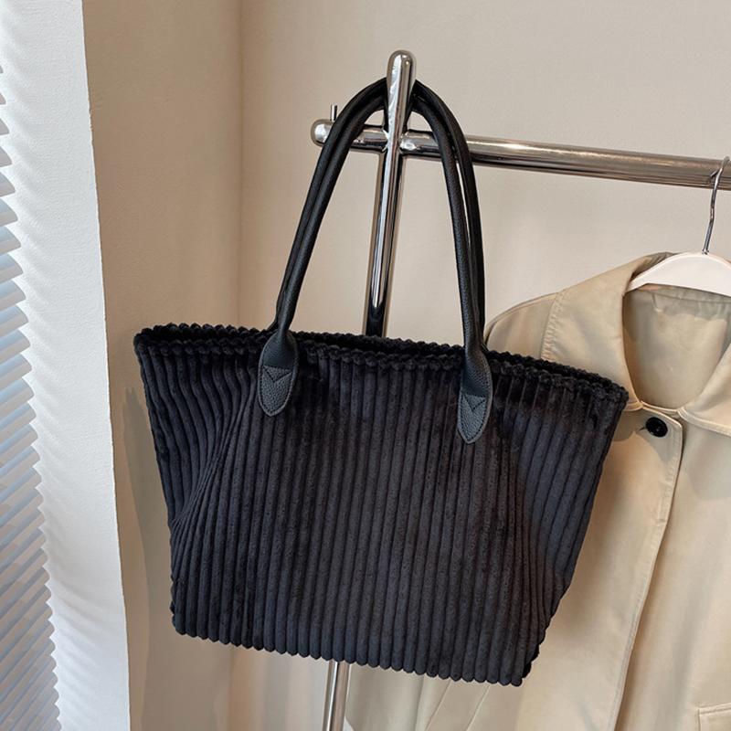 Elegant Solid Color Corduroy Tote Bag for Women Spacious Large Capacity Top Handle Daily Commute or Shopping Shoulder Bag CLE