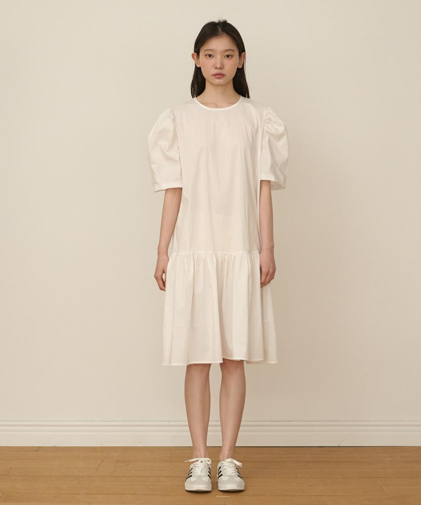 OPENING SUNSHINE Back Ribbon Shirring Dress_White