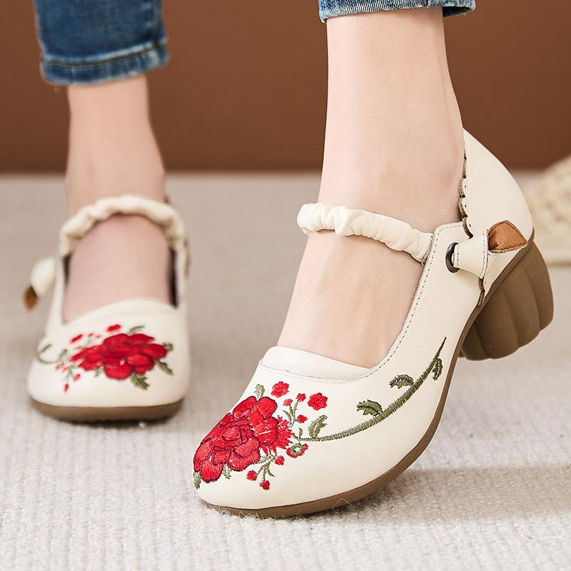 Fashion GKTINOO 2025 Spring Flower Genuine Cow Leather Shoes Women Shoes Elegant Fashion Shoes Woman Retro Handmade Shoes High Heels