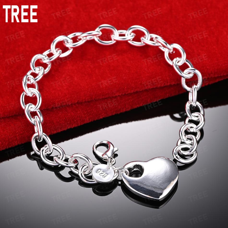 925 Sterling Silver Polished Heart Tag Bracelet - Beautiful Gift Jewelry 20cm