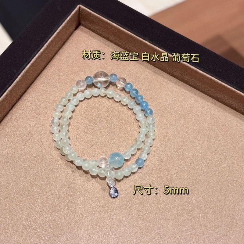 Natural Prehnite Aquamarine Double Strand Bracelet Fashion Jewelry Women