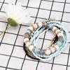 Damen Silber Mehrschichtig Elastisch Perlen Armreif Boho Armband