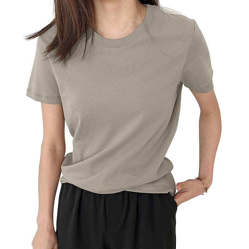 

[EAXGO] [6.35 oz. x 100% cotton] T-shirt ladies short sleeve [Redefining the fit and slimming down with “unique line effect”] T-shirt shirt tops