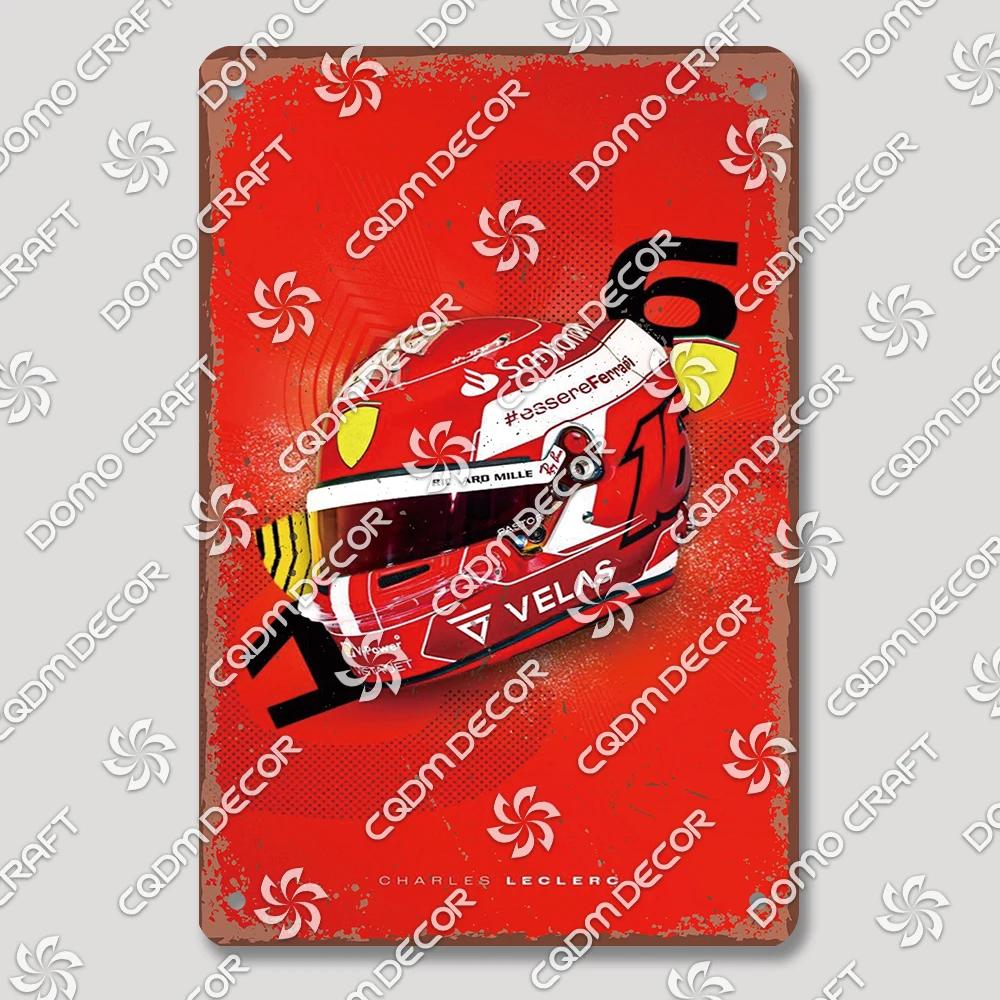 Vintage F Racer Helmet Metal Tin Sign Wall Art Decor  Sport Car Helmets Poster Plaque for Garage Racing Club Bar Pub Home
