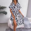 2025 Spring/Summer Casual Leopard Print Tie-Up Shirt Dress for Women