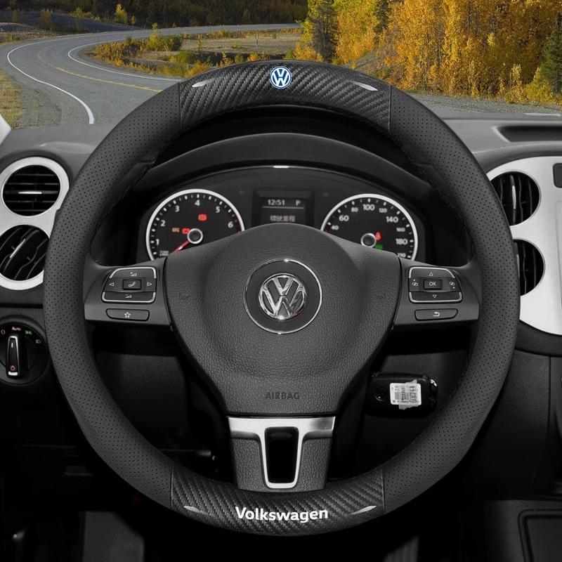 Carbon fiber Leather Car Steering Wheel Cover For Volkswagen T-ROC T-Cross Touareg Polo Passat Golf 5 GTI Beetle Magotan Tiguan