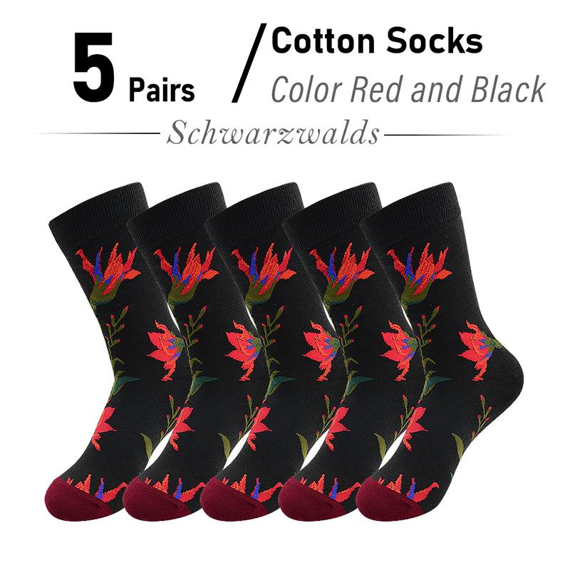 5 Pairs New Arrivals Combed Cotton Women Socks Unisex Cute Floral Styles 8 Color Happy Funny Casual Female Breathable Crew Socks