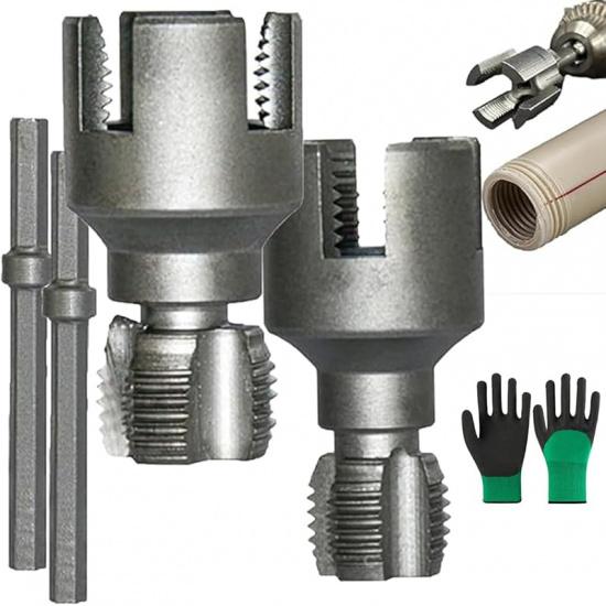 Internal External Pipe Thread Cutting Tool,Electric Drill Compatible PVC Pipe Threader,Plastic Pipes Thread Trimming & Angle Bolt Repair Tools (A)