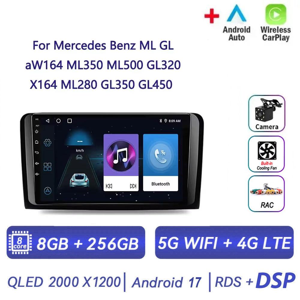 Autoradio Android 17 pour Mercedes Benz ML GL aW164 ML350 ML500 GL320 X164 ML280 GL350 GL450 4G BT CarPlay sans fil