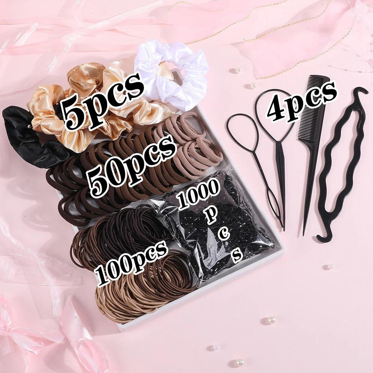 

1159 шт. Набор женских аксессуаров для волос Девочки Разноцветные нейлоновые резинки для волос Разнообразные резинки для волос Держатель для хвостика Эластичная повязка на голову Скранчи
