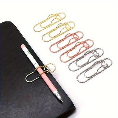 10pcs Metal Pen Clip Easy To Carry Curve Notebook Pin Pen Holder Fixed Creative Love Multifunctional Journal Document Paper Clips