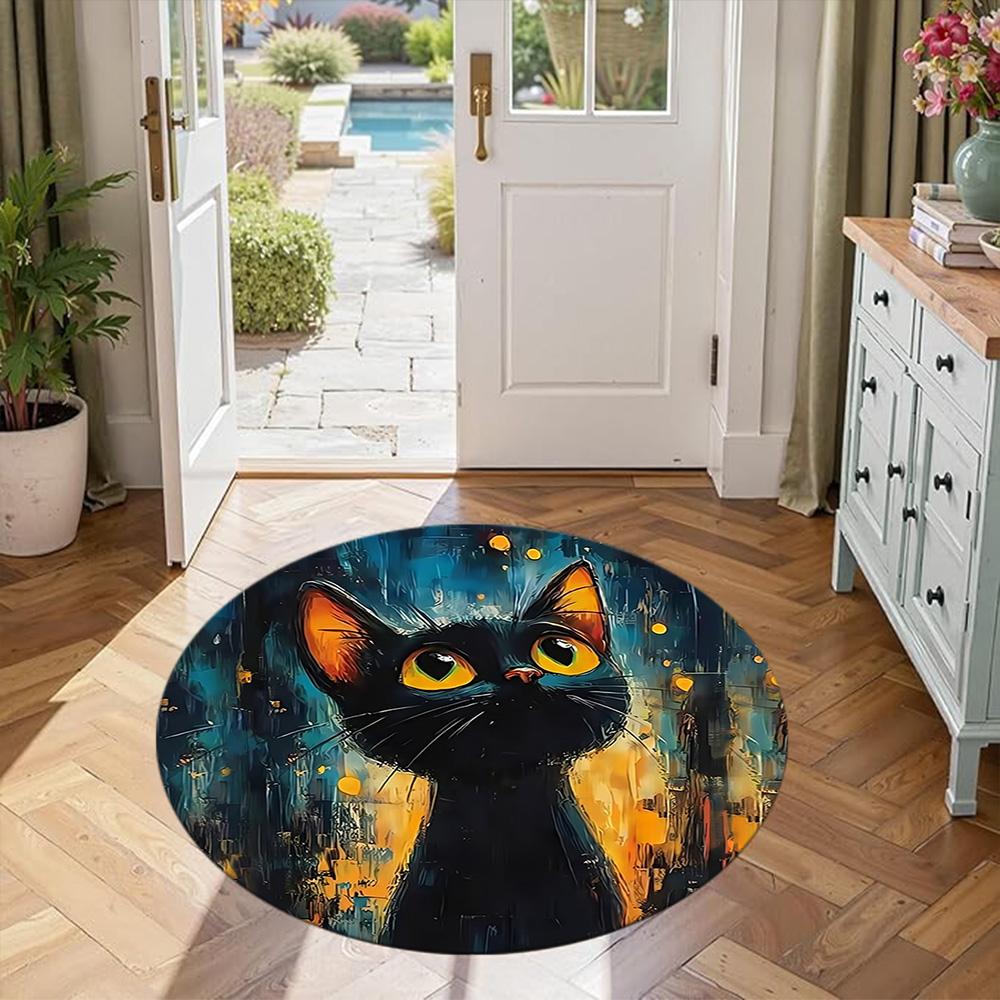 Cat Round Office Rug Perfect for Living Rooms Hallway Balcony Playrooms Anti-slip Round Rug Anime Office Decor