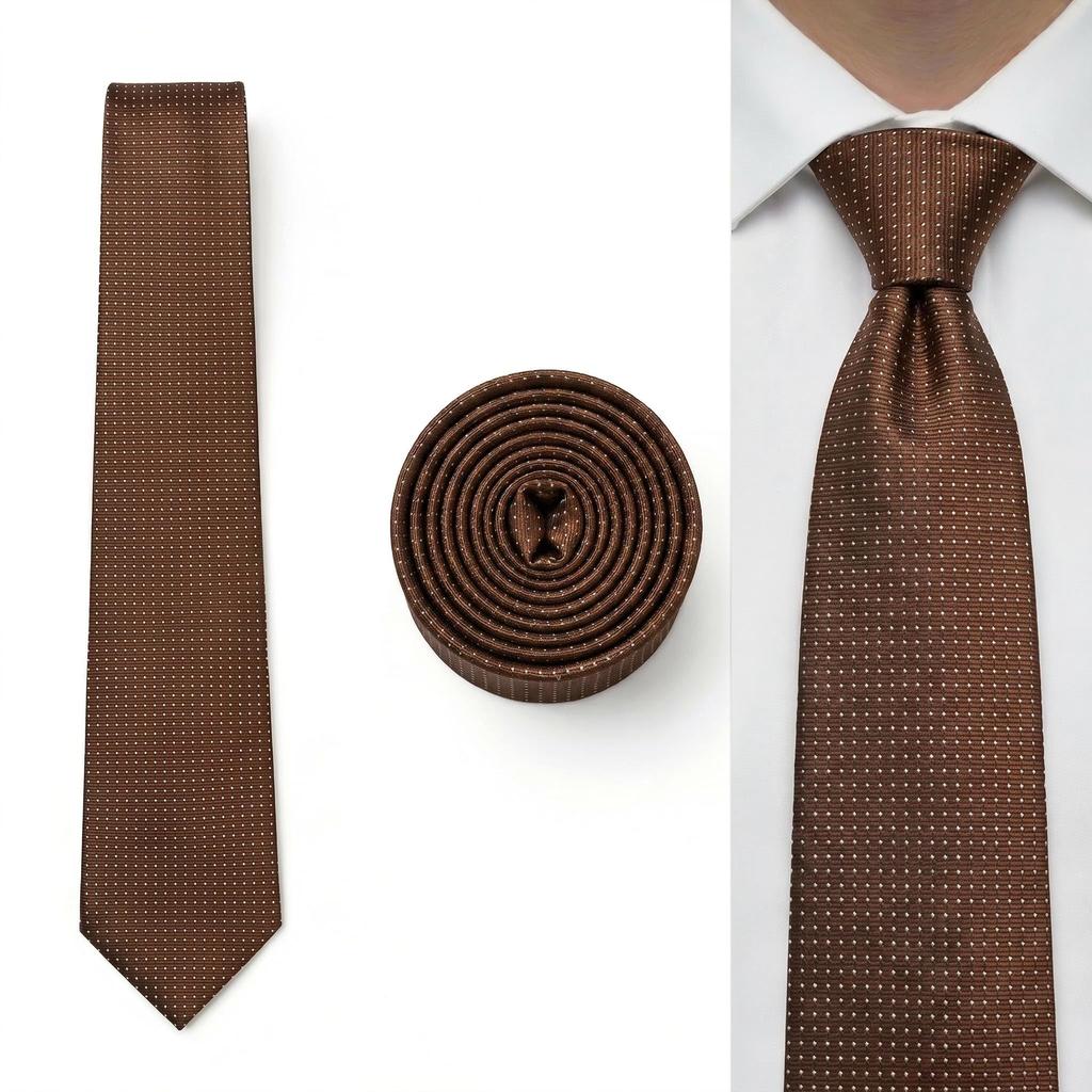 [S&W SHLAX&WING] Men's Brown Copper Formal Tie with White Dots, Extra Long Tie