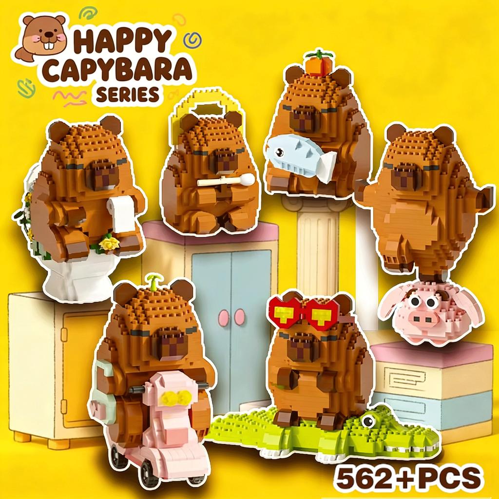 Cute Capybara Construction Blocks Figurine Micro Blocks Educational Toys Diy Model Fun Stem Plaything Desktop Decor Model & Collectible