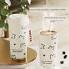 Line Drawing Cat Large-Capacity Insulated Cup with Straw, Drinking Cup for Sports, Car, Portable, for Male and Female Students, School Cup