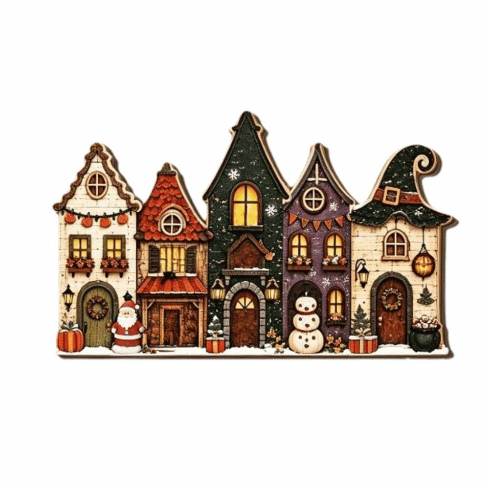 2D Flat Print Christmas Wooden Decoration Sign Snowman Santa Claus Xmas Ornaments Rustic Style Cottage Shape