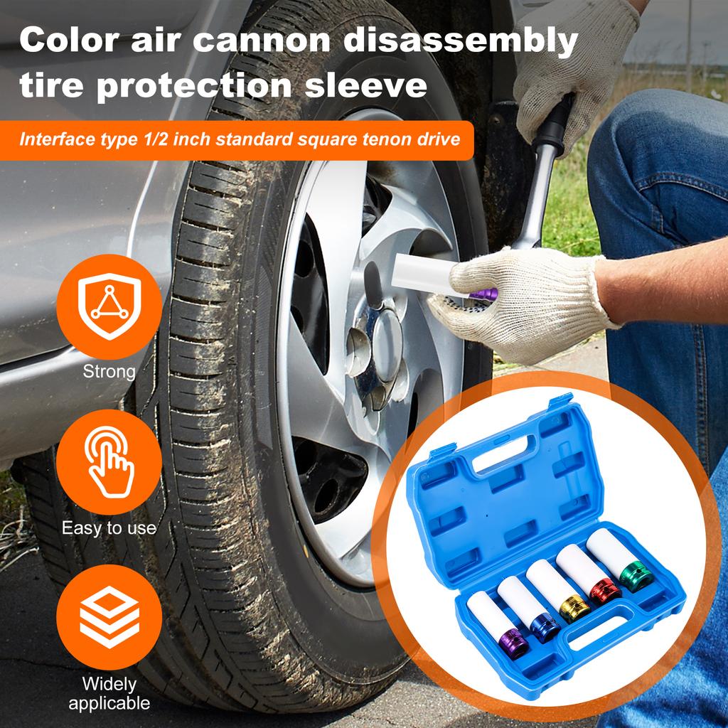 15/17/19/21/22mm Hex Sockets Pneumatic Wrench Tire Screw Sleeve 1/2 In Air Gun Tire Protection Impact Nut Socket Car Garage Tool