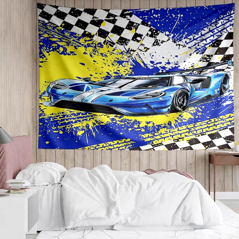 Car Print Tapestry, Backdrop, Easy Setup, Ideal for Bedroom, Office & Living Room, with Aesthetic Wall Hanging Decor.