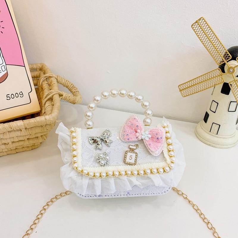 Adorable Princess Pearl Handbag For Girls With Cute Lace And Design Bow