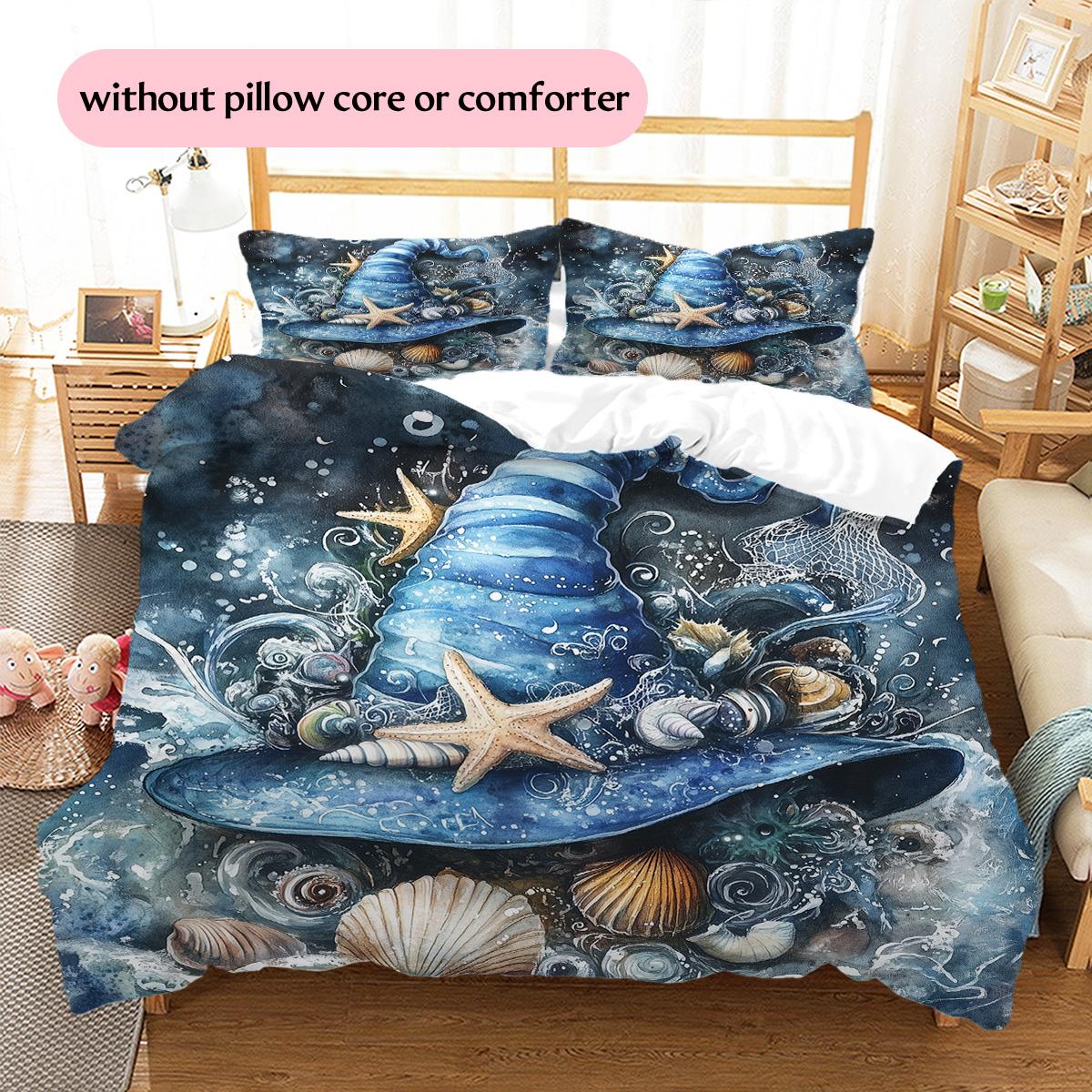 Witch Hat  Pattern Bedding Quilt Set  Home Decoration  Gift (1 * duvet cover + 2 * pillowcase, without core) 135x200cm