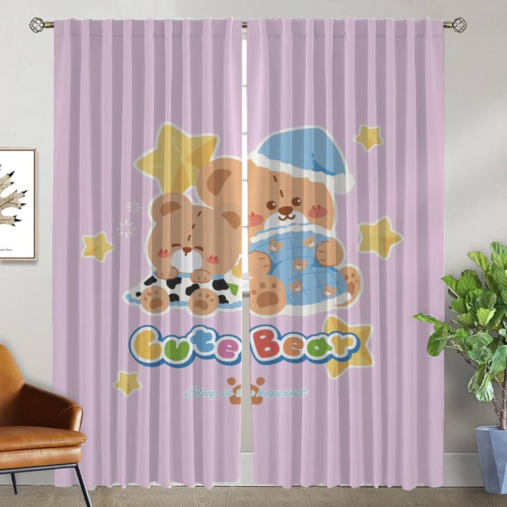 Sleeping Bear Curtains for Living Room Curtain Partition Halloween Decoration Shades Tulle for Bedroom Home Interior Curtains