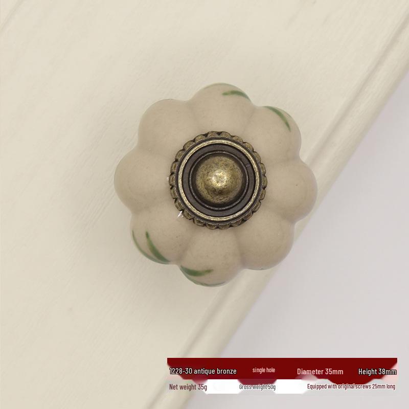 Hand-Painted Ceramic Floral Pumpkin Drawer & Cabinet Handle