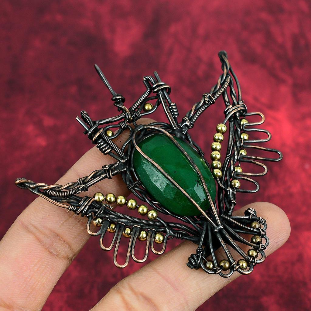Faceted Zambian Emerald Pendant Copper Wire Wrapped Pendant Handmade Copper Jewelry Gemstone Pendant Wedding Gifts Wire Wrapping Owl Jewelry