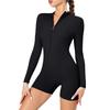 Women's Sexy Open-Neck Zipper Jumpsuit, Long-Sleeved Yoga Fitness Bodysuit