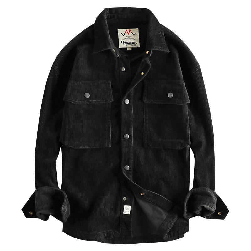 Herren Winter Vintage Einfaches Cordhemd Einfarbig Langarm Große Tasche Freizeitjacke