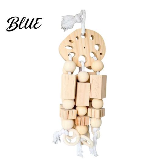 Safe Non-toxic Bird Toy Wooden Blocks Parrot Toy Chew with Beads Pinecones