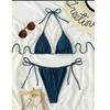 Klasické dámské bikiny tříbodové jednobarevné sexy těsné bez zad trojúhelníkové rozdělené plavky