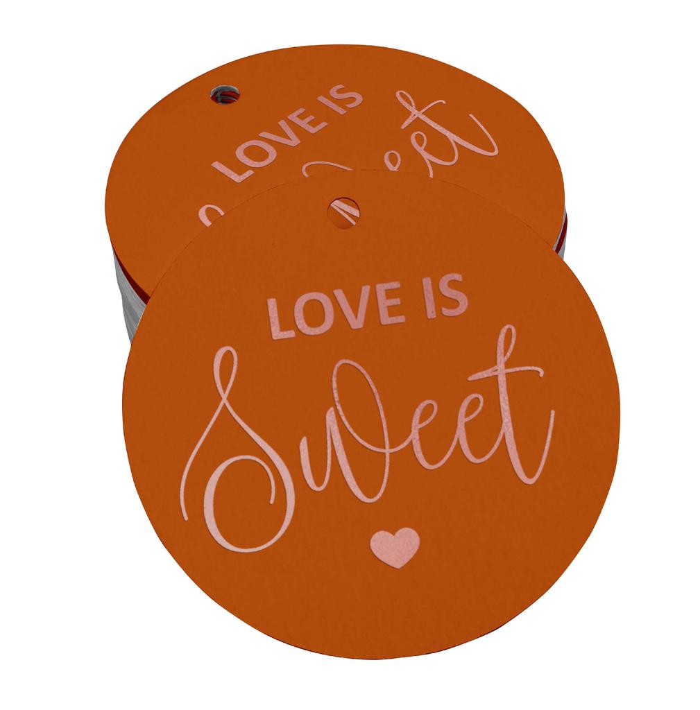 Inkdotpot 100 - Confezione da 100 etichette in carta stagnola color oro vero Love Is Sweet bomboniera da appendere
