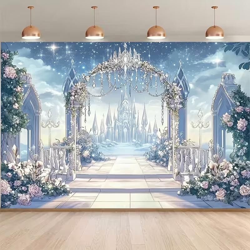 2D Ice Castle Fairy Tale Backdrop for Wedding & Engagement Parties