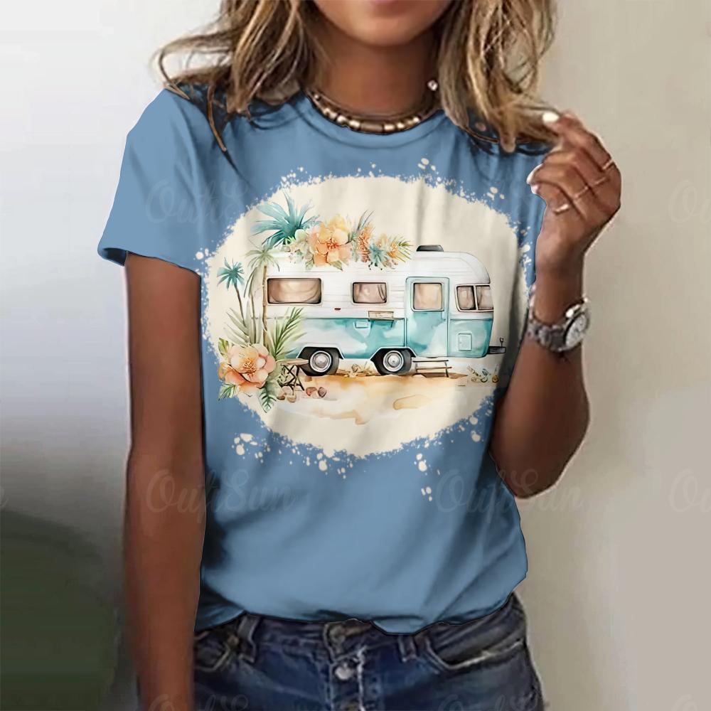 

2024 Новая женская футболка с принтом мультяшной машины, топ больших размеров, женская трендовая одежда, модная рубашка с коротким рукавом, блузка с круглым вырезом, смешная L