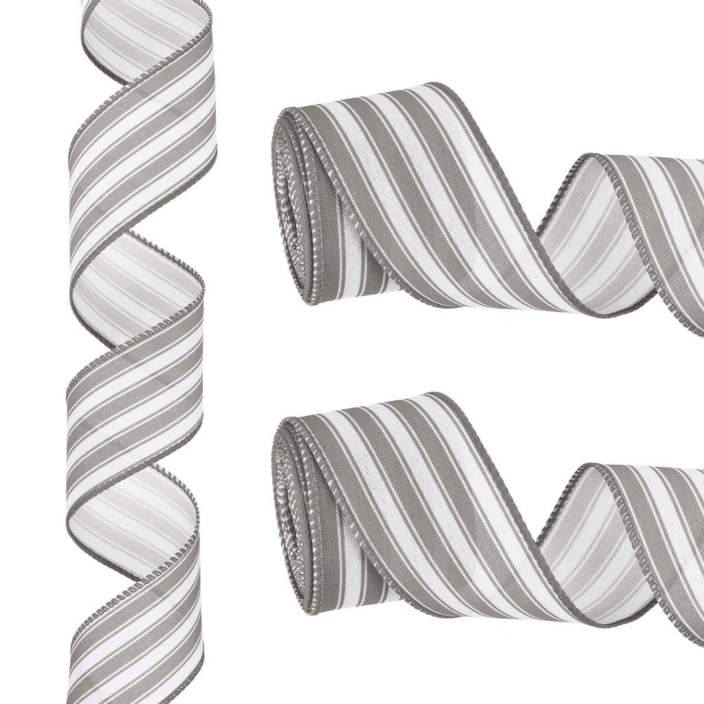 Proužkovaná stuha s drátkem Dárkové balení Lněná stuha Saténová pro Vánoční řemesla Narozeniny Svatba Festival Věnec 12 yardů x 2"